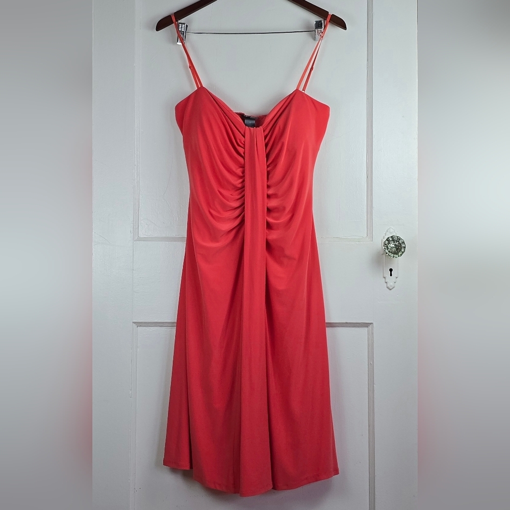 NWOT Bisou Bisou Coral Orange Pink Knit Spaghetti Strap Dress 12